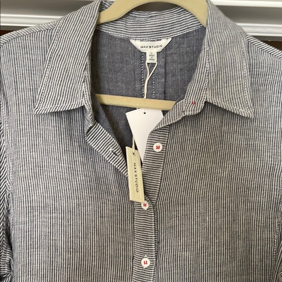 Casual Ticking Stripe Button-Up Dress - Picture 3 of 5